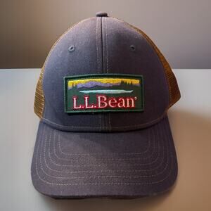 LL Bean Snap Back Trucker Cap Katahdin Logo Blue/Tan One Size